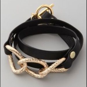 Gorjana black leather gold chain wrap bracelet